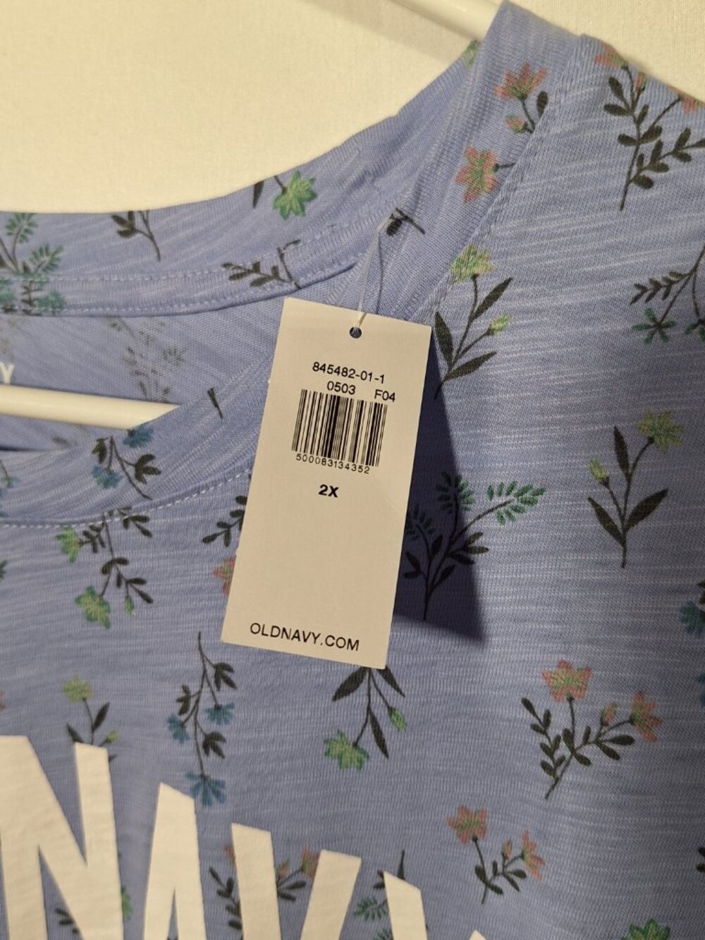NWT Old Navy Shirt, Blue w/Flowers Floral, 2XL - Picture 5 of 7